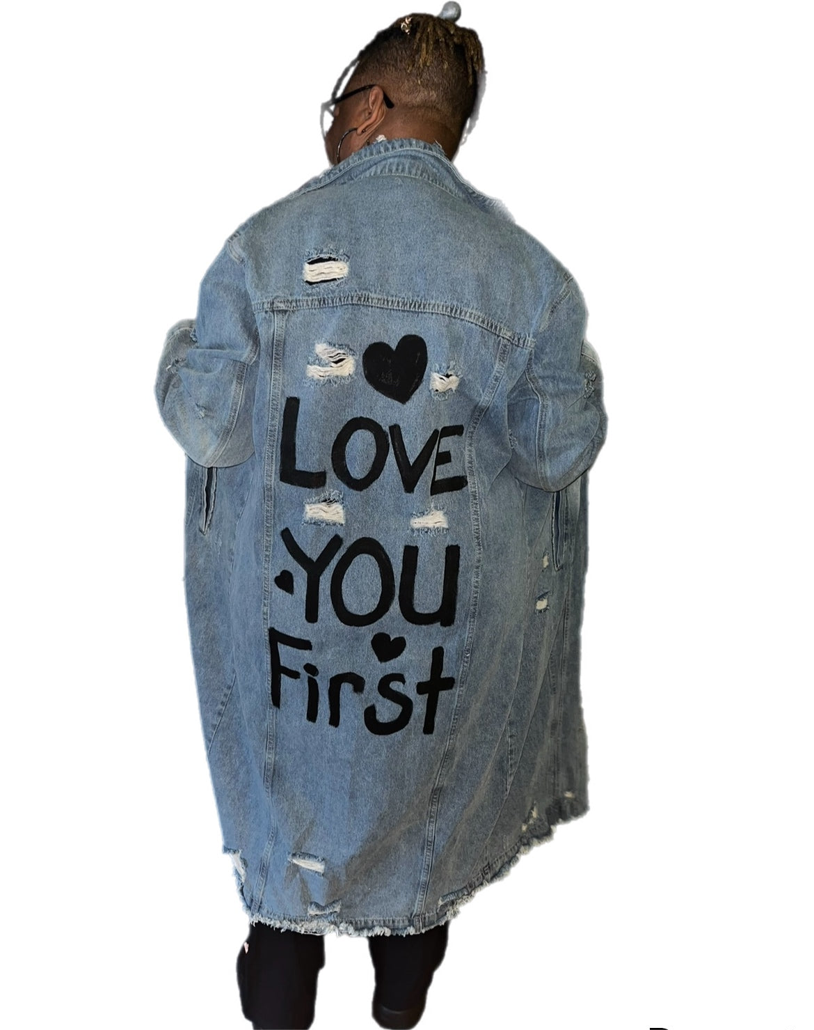 Love You First Logo Long Denim Jacket