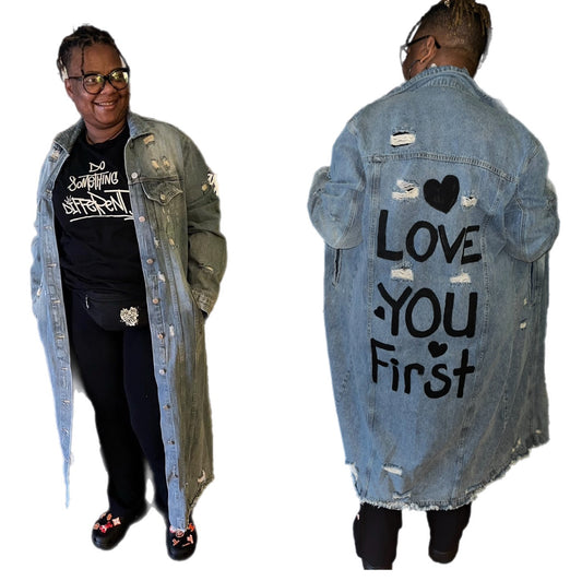 Love You First Logo Long Denim Jacket