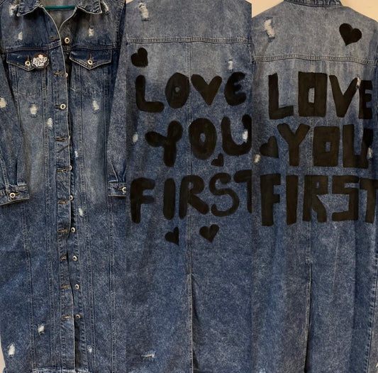 Love You First Logo Long Denim Jacket
