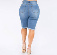 Plus Size High Waist Distressed Bermuda Denim Shorts